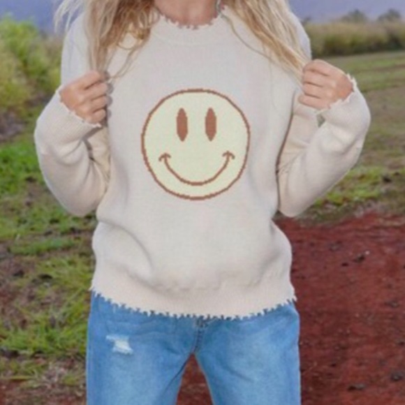 4. Miss Sparkling tattered smiley face Distressed Crew Neck and cuffs sweater - Picture 6 of 6